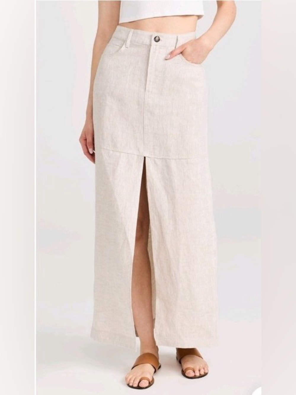 Reformation Cream Linen Maxi Skirt with Front Slit